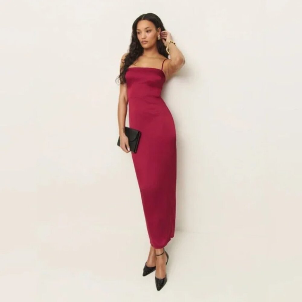 Reformation Frankie Silk Dress in Red Rubies